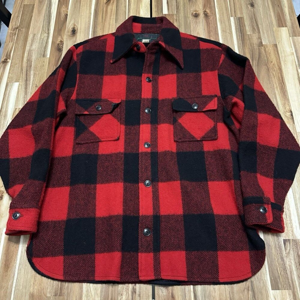 Vintage Abercrombie & Fitch Jacket Mens L‎ Red Plaid Wool Lumberjack Lined 80s